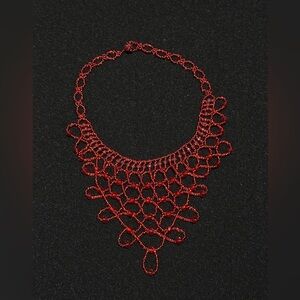 Choker Necklace red color, Handmade beaded